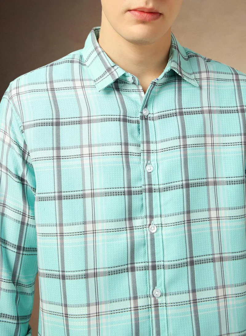 Dennis Lingo Men's Multicoloured Cotton Blend Checkered Button Down Shirt