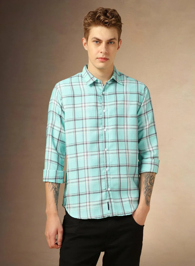 Dennis Lingo Men's Multicoloured Cotton Blend Checkered Button Down Shirt