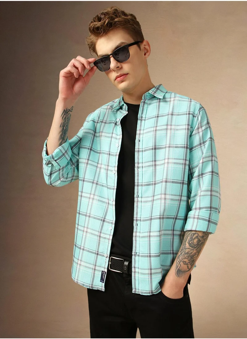 Dennis Lingo Men's Multicoloured Cotton Blend Checkered Button Down Shirt