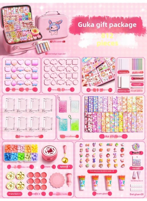 Cream Gel Goo Card Diy Children's Handmade Creative Toys Cute Hand Account Stickers Play Full Set Of Spot-Specifications:[Pink Rabbit] Goka Fire Paint Novice Advanced 812 Pieces
