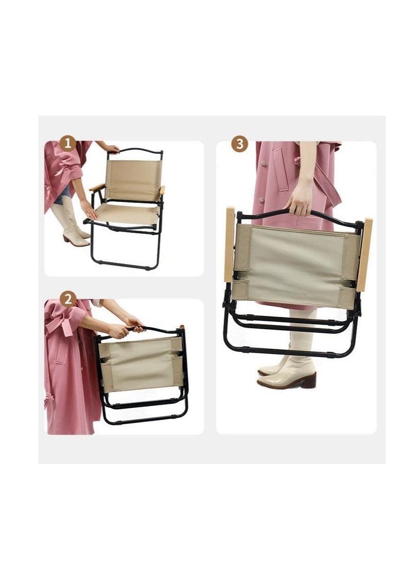 Generic - Folding Camping Chair, with Steel Bracket Solid Wood Handle, Oxford Garden Picnic Table Chair, Metal Outdoor Camping Patio Furniture, Foldable Design for Easy Carrying to Travel (Kermit Chair) - Image 1