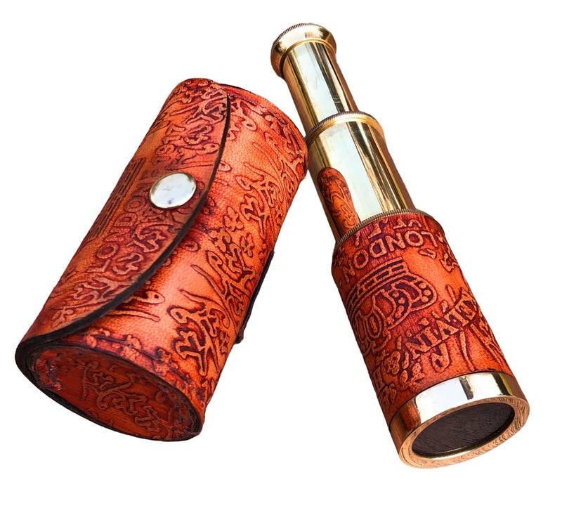 NAUTICALMART Nautical Handheld Pirate Brass Telescope with Box/Case Sailor Home Decor Pirate Captain Boat Gift (6", Kelvin & Hughes) - Brass - Image 1