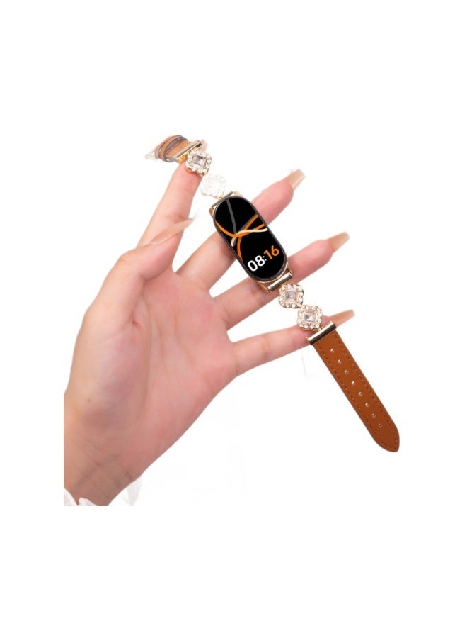 NIBEMINENT Xiaomi Mi Band 9 Clover Metal Rhinestone Embellished Leather Strap  - Image 2