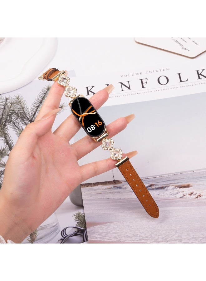 NIBEMINENT Xiaomi Mi Band 9 Clover Metal Rhinestone Embellished Leather Strap  - Image 1