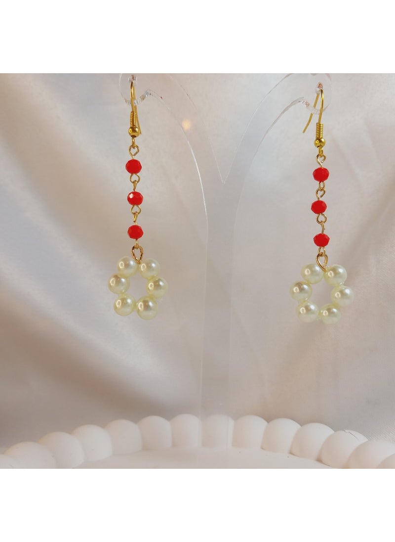 Crystal Atelier - Crystal Stone Dangle Pearl Bead Flower Earrings - Image 1