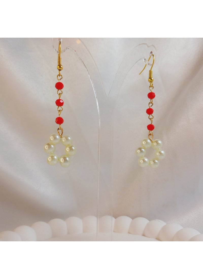 Crystal Atelier - Crystal Stone Dangle Pearl Bead Flower Earrings - Image 1