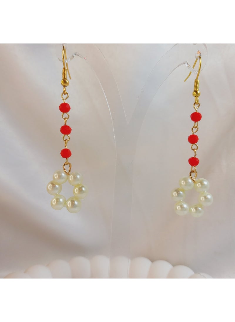 Crystal Atelier - Crystal Stone Dangle Pearl Bead Flower Earrings - Image 1