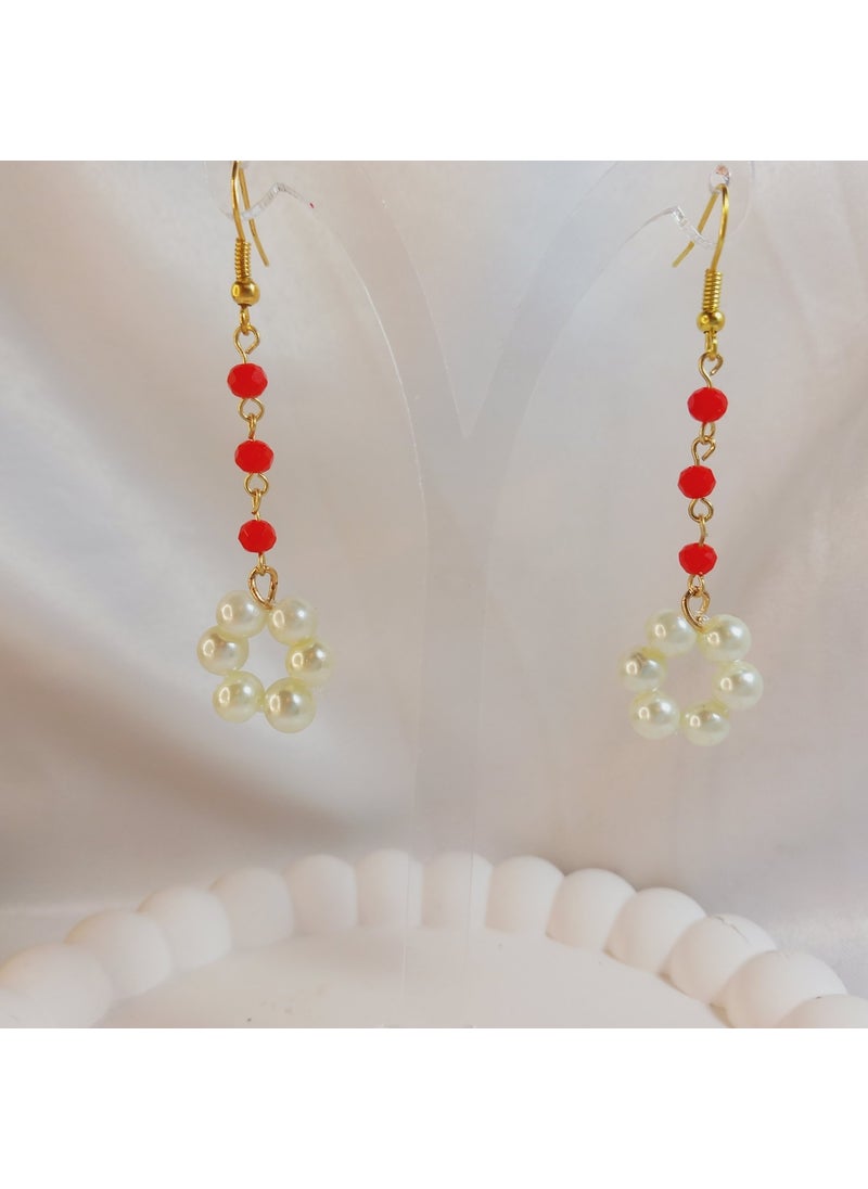 Crystal Atelier - Crystal Stone Dangle Pearl Bead Flower Earrings - Image 1
