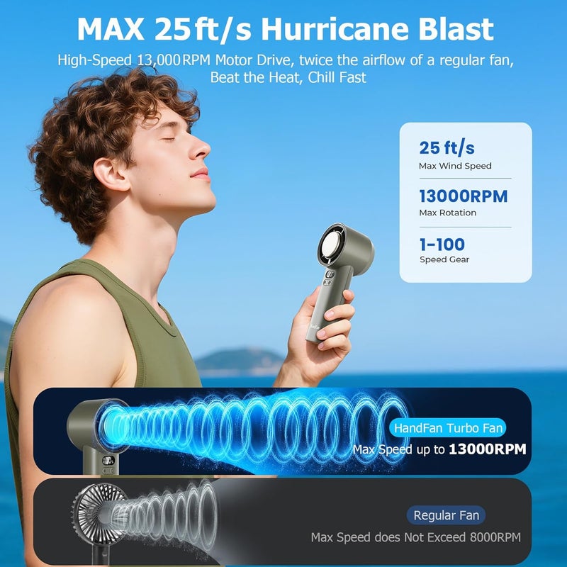 HandFan User tested optimized build 5200mAh High Speed Handheld Turbo Fan, 1-100 Speeds Adjustable Powerful Cooling Ice Fan, Portable Mini Hand Fans Rechargeable, for Summer Beach Travel Concerts, Gifts for Women(Brown) Temp & permanent project compatible - Image 4