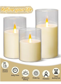 ELTRAZONE Set of 3 Flameless LED Pillar Candles with Remote Control and Timer, 3D Wick Acrylic, Battery-Powered for Romantic Ambiance and Home Décor, Ivory – Safe and Elegant Lighting for Any Occasion  - Image 2