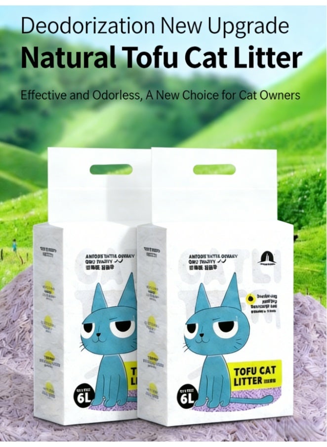 عبوتان من رمل القطط المصنوع من التوفو، رمل بمكونات طبيعية 100%، قابل للغسل في المرحاض، خالٍ من الغبار، سريع التكتل، خفيف الوزن، حبيبات رمل القطط قليلة التتبع، تحكم فعال في الروائح، بدون رائحة، 12 لتر (بنكهة اللافندر) - Image 1