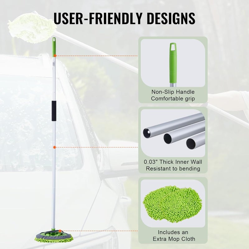 VEVOR Car Wash Brush, 62-Inch Extendable Car Washing Brush with Long Handle, Soft Chenille Fiber Car Wash Mop Mitt, 180° Rotatable Car Cleaning Brush with 1 Replacement Mop for Car, RV, Window, Floor Market diverse application fit - Image 5