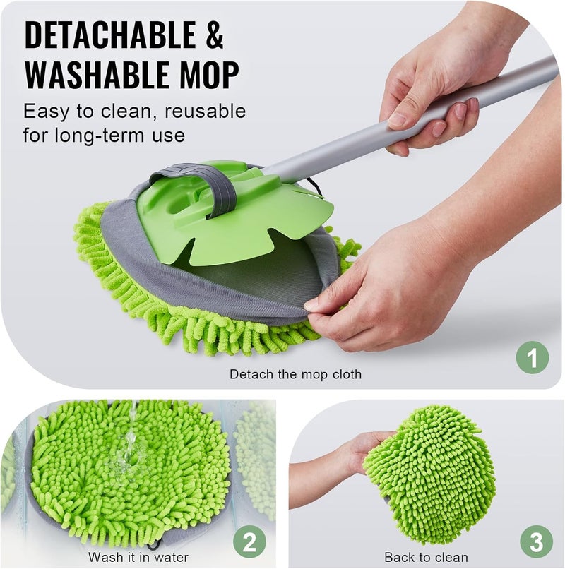 VEVOR Car Wash Brush, 62-Inch Extendable Car Washing Brush with Long Handle, Soft Chenille Fiber Car Wash Mop Mitt, 180° Rotatable Car Cleaning Brush with 1 Replacement Mop for Car, RV, Window, Floor Market diverse application fit - Image 3