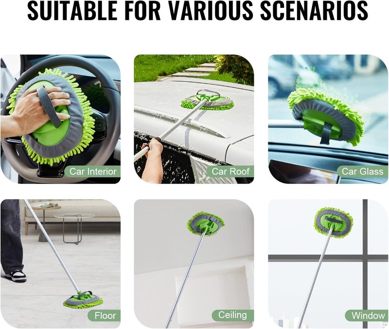 VEVOR Car Wash Brush, 62-Inch Extendable Car Washing Brush with Long Handle, Soft Chenille Fiber Car Wash Mop Mitt, 180° Rotatable Car Cleaning Brush with 1 Replacement Mop for Car, RV, Window, Floor Market diverse application fit - Image 4