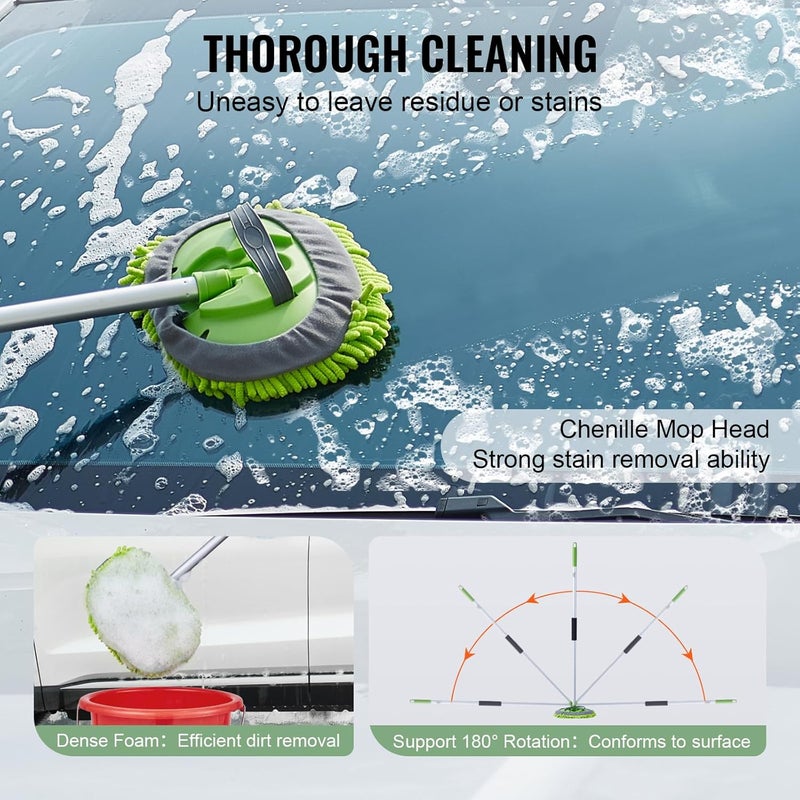 VEVOR Car Wash Brush, 62-Inch Extendable Car Washing Brush with Long Handle, Soft Chenille Fiber Car Wash Mop Mitt, 180° Rotatable Car Cleaning Brush with 1 Replacement Mop for Car, RV, Window, Floor Market diverse application fit - Image 2