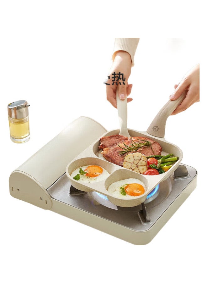 JD.com Jd Jingzao Breakfast Pan, Multifunctional 3-In Non-Stick Frying Pan With Maifan Stone Color, Flat Bottom Pan With Silicone Oil Brush - Image 1