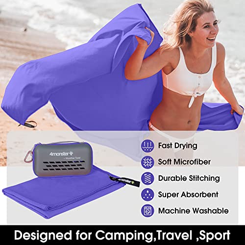 4Monster Camping Towels Super Absorbent, Fast Drying Microfiber Travel Towel, Quick Dry Ultra Soft Compact Gym Towel for Swimming Beach Hiking Yoga Travel Sports Backpack (59.00" x 30.00", Purple) - Image 2