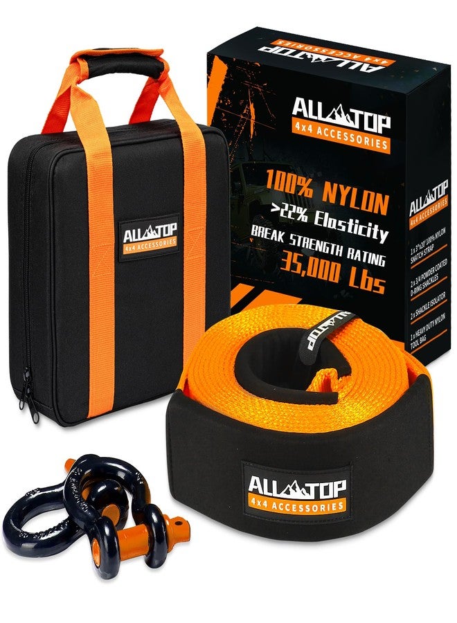 ALL-TOP Heavy Duty Tow Strap Recovery Kit: 3 inch x 20ft (35,000lbs) 100% Nylon and 22% Elongation Strap + 3/4 Heavy Duty D Ring Shackles (2pcs) + Storage Bag - Image 1