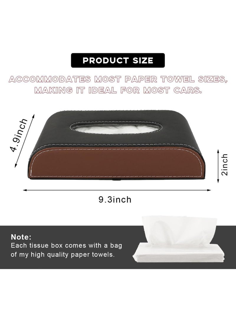 Soofam Car Tissue Holder, Leather Sun Visor Napkin Dispenser, Rectangular Paper Carton Mask Holder with Tissue Refill, Universal Car Accessories for Hanging Paper Towel Clip (Black&Brown) - Image 2