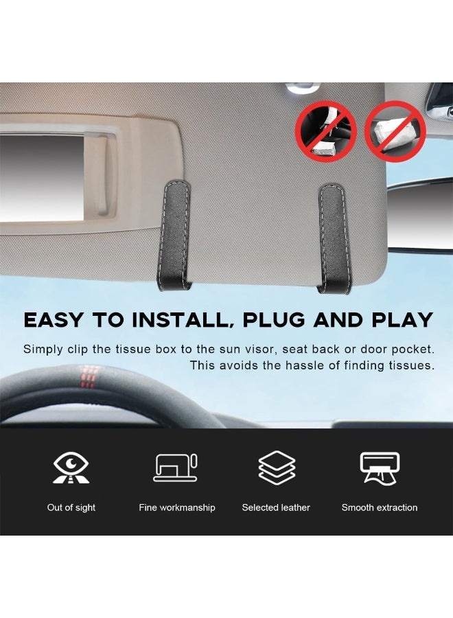 Soofam Car Tissue Holder, Leather Sun Visor Napkin Dispenser, Rectangular Paper Carton Mask Holder with Tissue Refill, Universal Car Accessories for Hanging Paper Towel Clip (Black&Brown) - Image 4