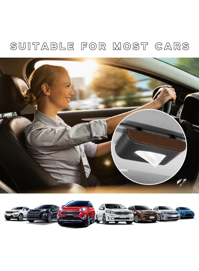 Soofam Car Tissue Holder, Leather Sun Visor Napkin Dispenser, Rectangular Paper Carton Mask Holder with Tissue Refill, Universal Car Accessories for Hanging Paper Towel Clip (Black&Brown) - Image 5