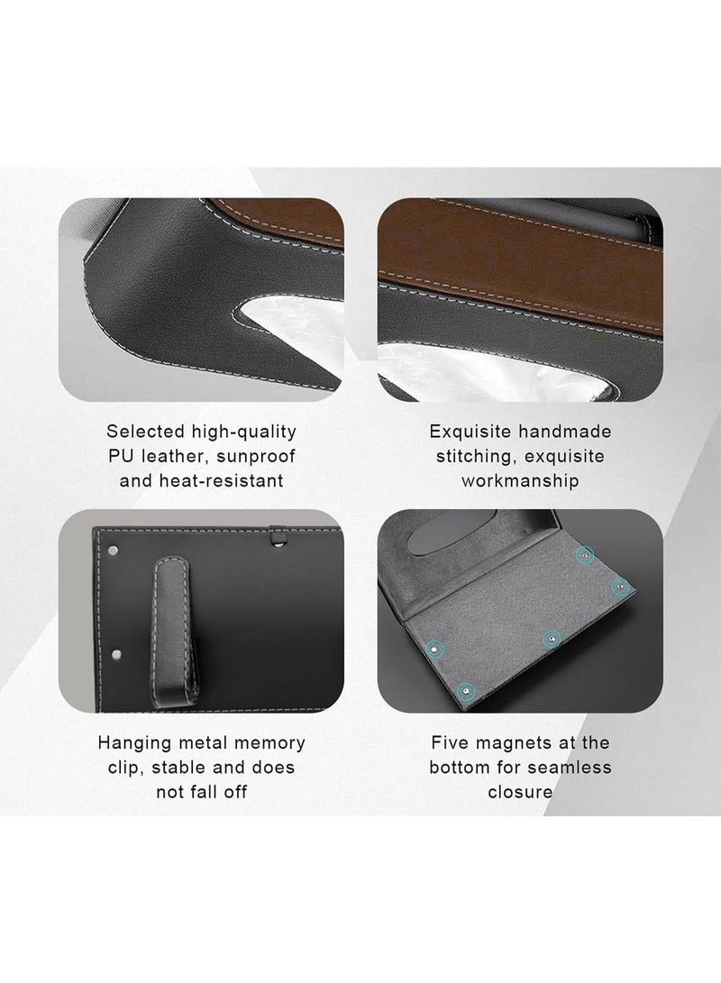 Soofam Car Tissue Holder, Leather Sun Visor Napkin Dispenser, Rectangular Paper Carton Mask Holder with Tissue Refill, Universal Car Accessories for Hanging Paper Towel Clip (Black&Brown) - Image 3