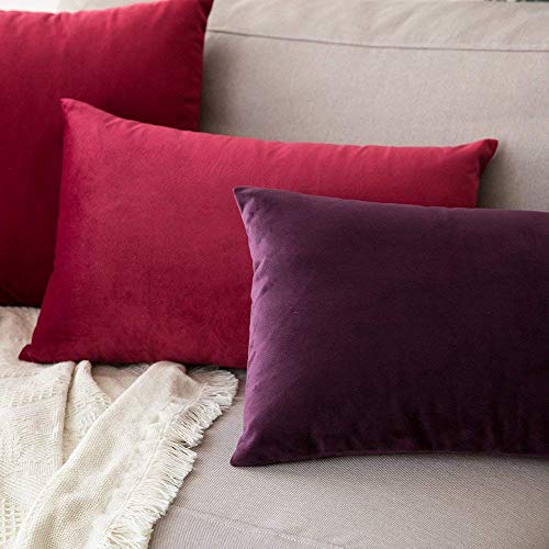 Khooti Rectangular Velvet Cushion Cover, 12x24 | Wine | Pack of 2 | Solid Plain Soft & Smooth, Decorative Cushion Covers for Living Room, Bedroom, Couches, Chairs, Sofas, Beds & Home Decor - Image 3
