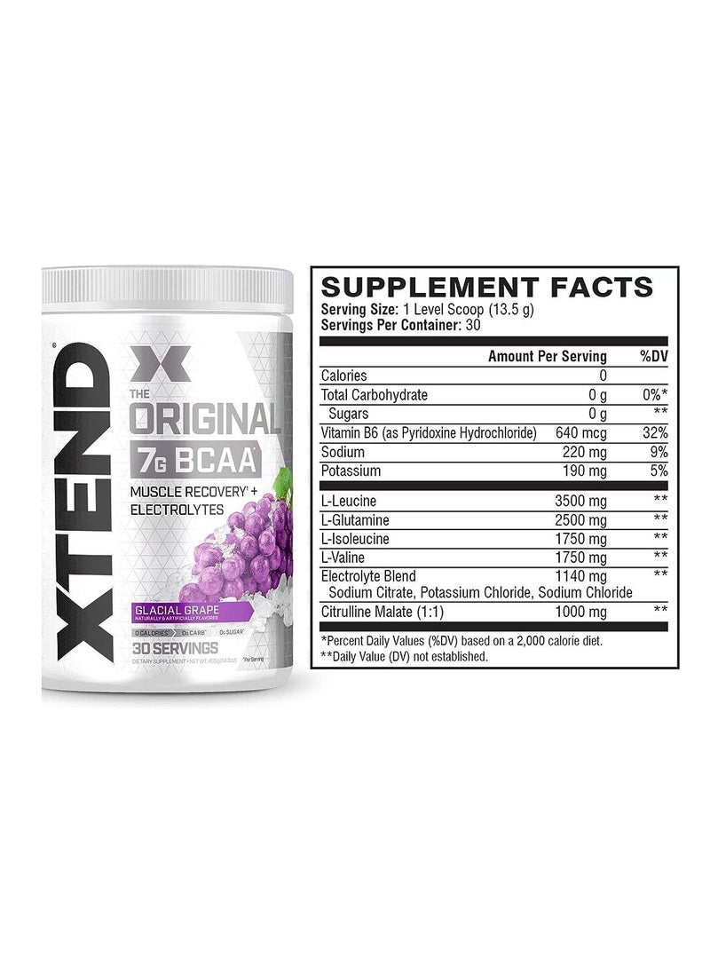 SCIVATION XTEND Original BCAA Powder Glacial Grape | Sugar Free Post Workout Muscle Recovery Drink with Amino Acids | 7g BCAAs for Men & Women | 30 Serving  - Image 2