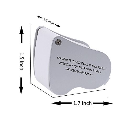 Kare Kind Illuminated Jewelry LED Eye Loupe Magnifier with Two Lens, 60X 12 mm and 30X 22 mm with Kare and Kind Retail Package (60x and 30x, Silver/White) - Image 2