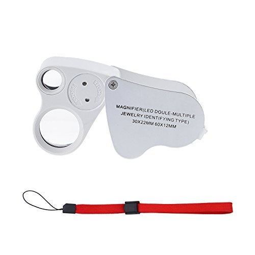 Kare Kind Illuminated Jewelry LED Eye Loupe Magnifier with Two Lens, 60X 12 mm and 30X 22 mm with Kare and Kind Retail Package (60x and 30x, Silver/White) - Image 1