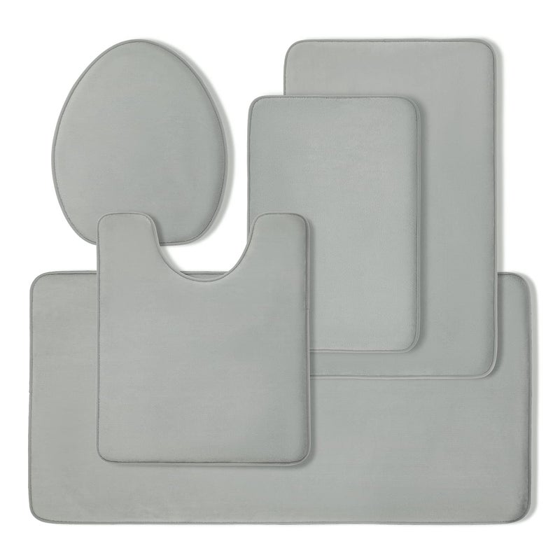 YIHOUSE Memory Foam Bath Mat Set Super Absorbent  NonSlip Bath Mats  Dry Quickly Washable  Light Grey