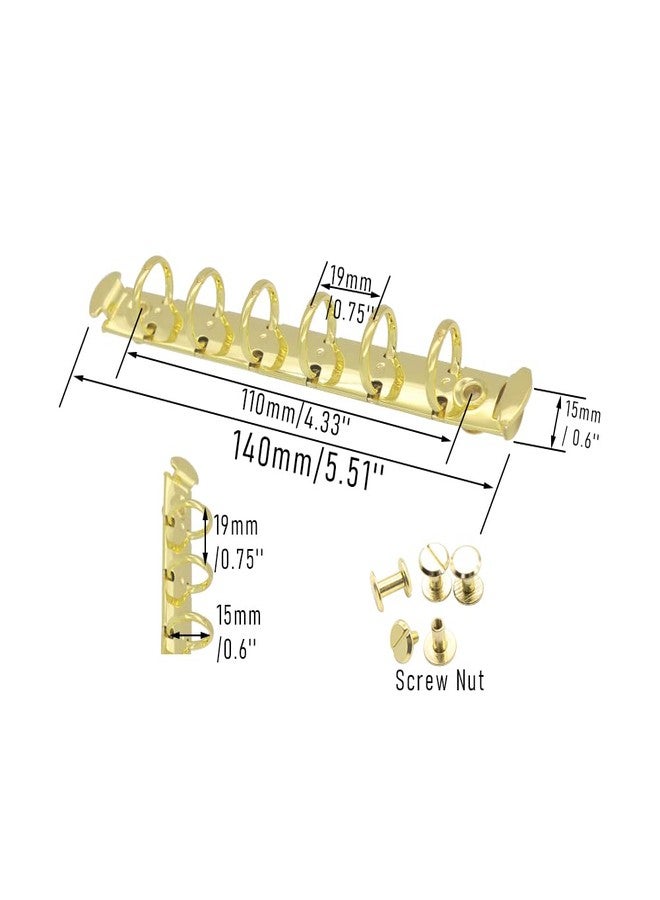 Mogoostry 2PCS 6-Ring Binder Mechanism A7 Notebook Mechanism Replacement Kit Gold Color Metal Clip Round Ring Binding Spines Combs Set for Planner Organizer - Image 2