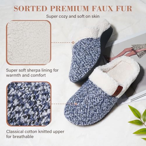 ERGOfoot Orthopedic Slippers with Arch Support, Slip-On Knit Soft Sherpa Lining House Slipper, Plantar Fasciitis Relief, Orthotic House Shoes with Indoor Outdoor Anti-Skid Rubber Sole/Blue - Image 4