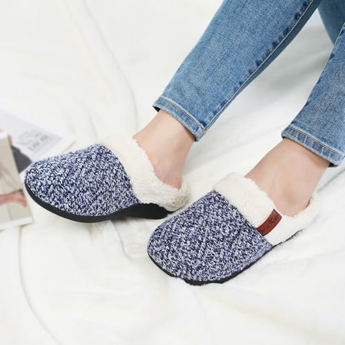 ERGOfoot Orthopedic Slippers with Arch Support, Slip-On Knit Soft Sherpa Lining House Slipper, Plantar Fasciitis Relief, Orthotic House Shoes with Indoor Outdoor Anti-Skid Rubber Sole/Blue - Image 2