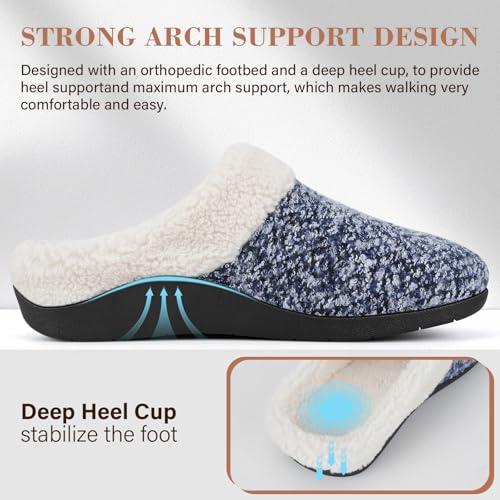 ERGOfoot Orthopedic Slippers with Arch Support, Slip-On Knit Soft Sherpa Lining House Slipper, Plantar Fasciitis Relief, Orthotic House Shoes with Indoor Outdoor Anti-Skid Rubber Sole/Blue - Image 3
