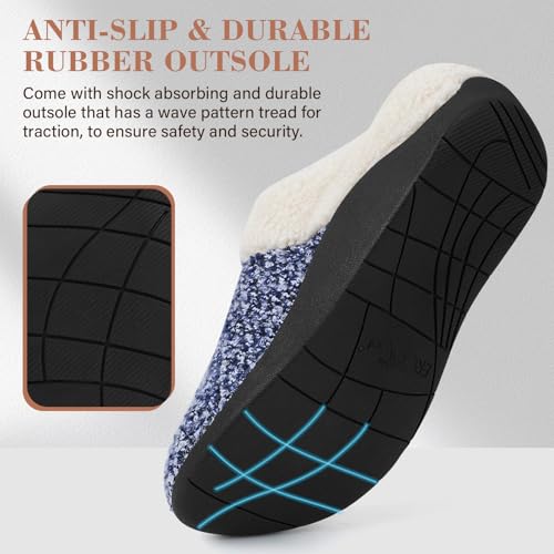ERGOfoot Orthopedic Slippers with Arch Support, Slip-On Knit Soft Sherpa Lining House Slipper, Plantar Fasciitis Relief, Orthotic House Shoes with Indoor Outdoor Anti-Skid Rubber Sole/Blue - Image 5