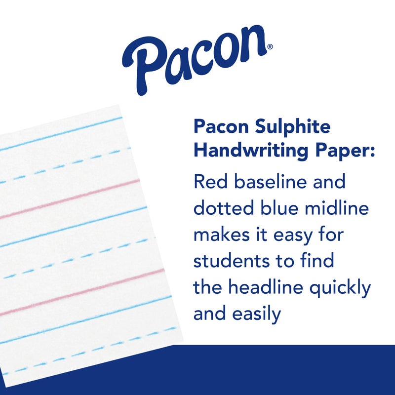Pacon Zaner-Bloser Broken Midline Sulphite Paper, 500 Sheet, Ruled, 10.50-inch x 8-inch, 500/Pack, White PaperPACZP2413 - Image 3