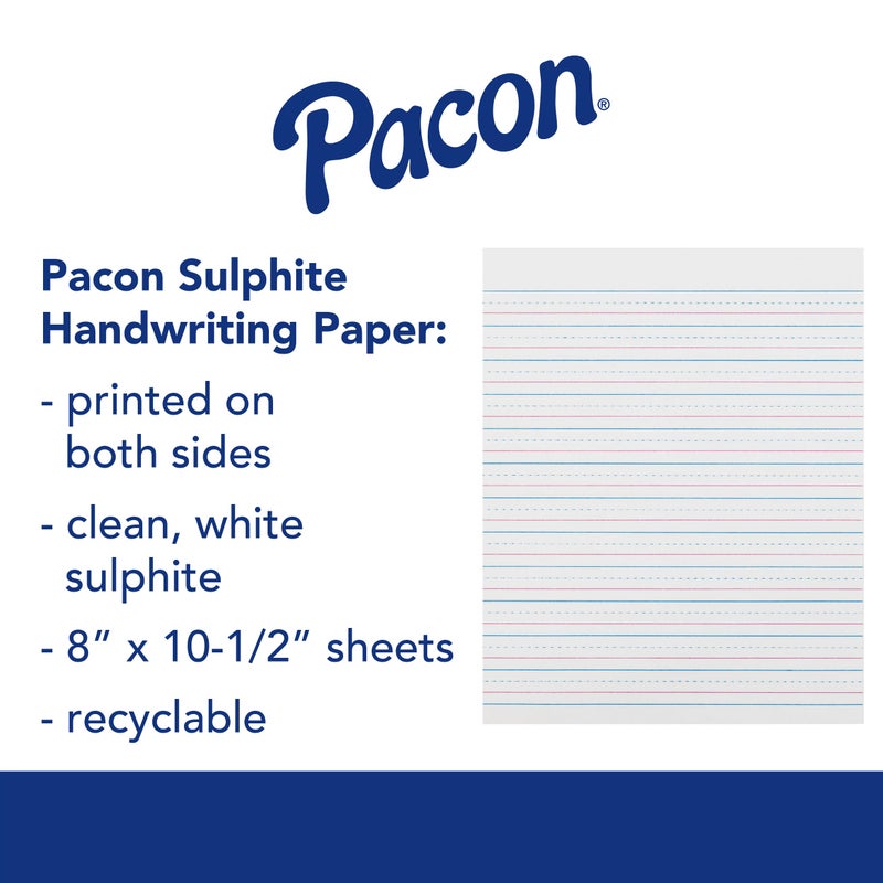 Pacon Zaner-Bloser Broken Midline Sulphite Paper, 500 Sheet, Ruled, 10.50-inch x 8-inch, 500/Pack, White PaperPACZP2413 - Image 5