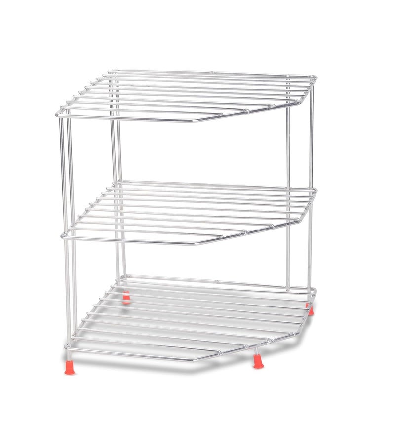 Cri8Hub Stainless Steel Corner Shelf for Kitchen, Storage Shelf Rack, Dish Rack for Kitchen, Corner Rack for Kitchen, Plates Bowls and Cups Rack, Countertop Rack(Corner Stand) - Image 3