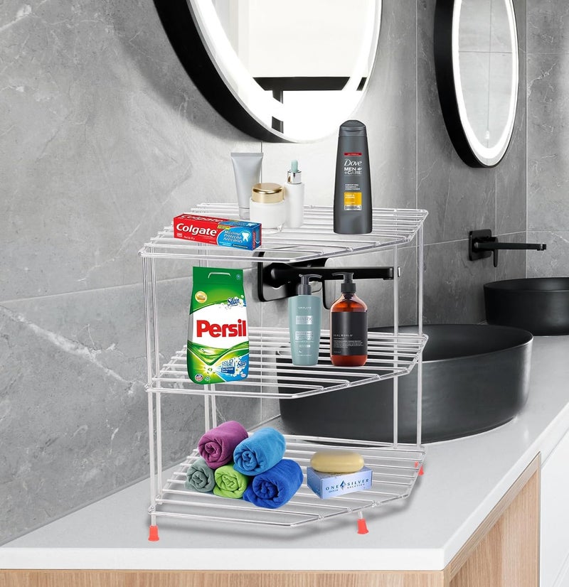 Cri8Hub Stainless Steel Corner Shelf for Kitchen, Storage Shelf Rack, Dish Rack for Kitchen, Corner Rack for Kitchen, Plates Bowls and Cups Rack, Countertop Rack(Corner Stand) - Image 2