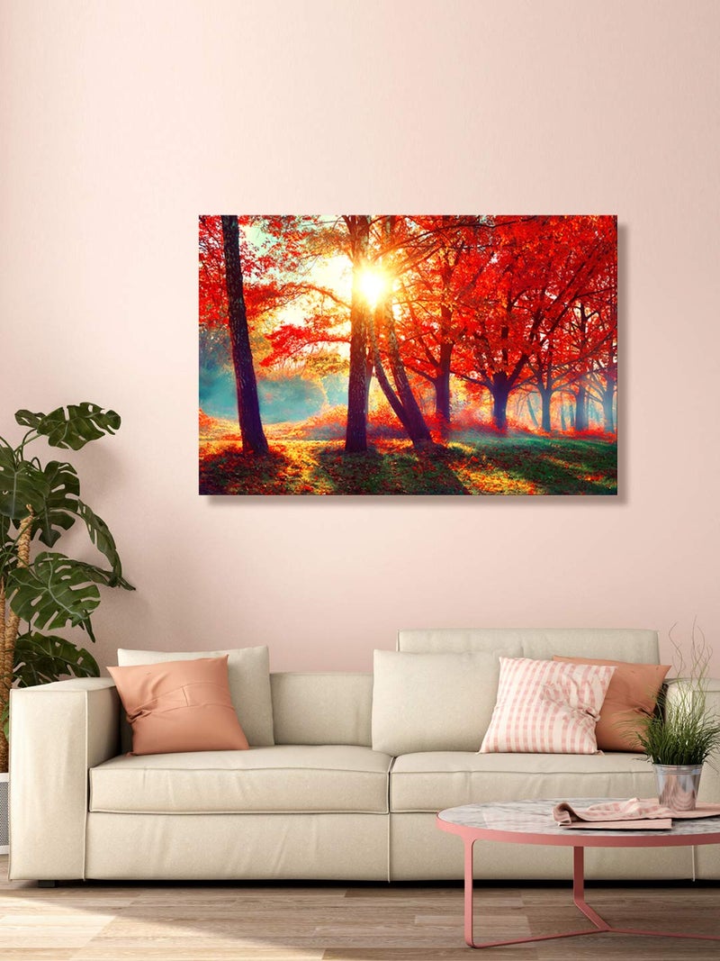 999Store Wooden Stretched Framed canvas wall painting paintings for living room big size bedroom Wall art dcor with frames Red Flowers Trees Forest modern stylish home hanging Canvas 24X36 Inches Strectched Canvas FLP24360228