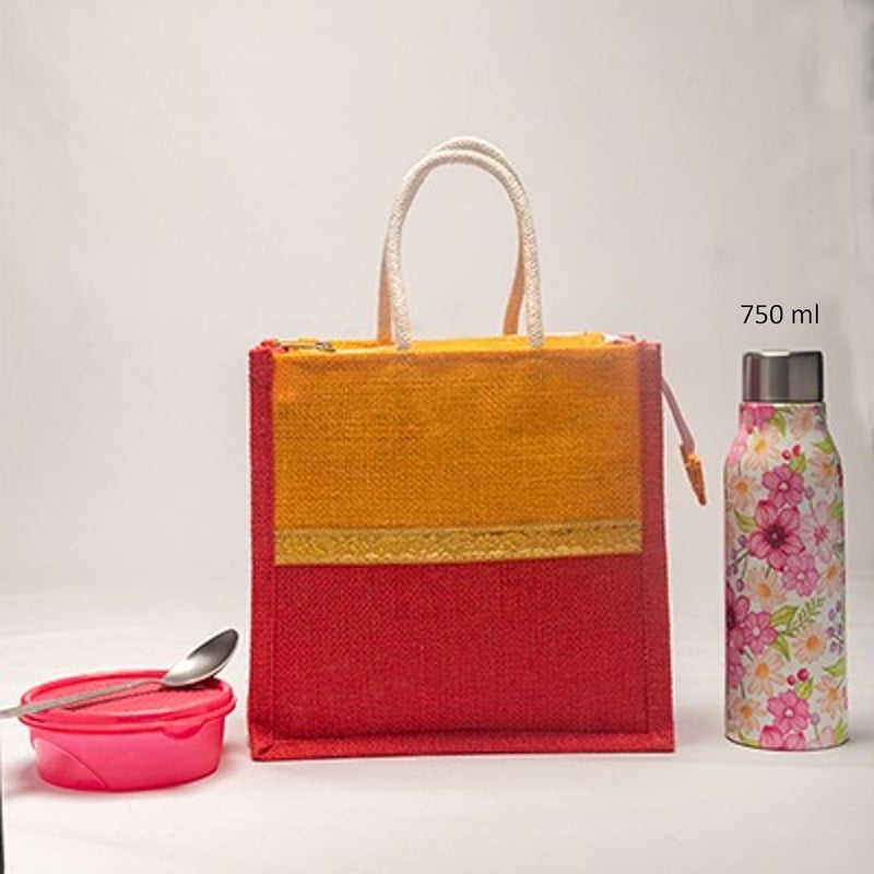 SOMAN Jute Ecofriendly Return Gift Bags with Zip Golden Yellow Red Combo Pack of 10 Bags - Image 3