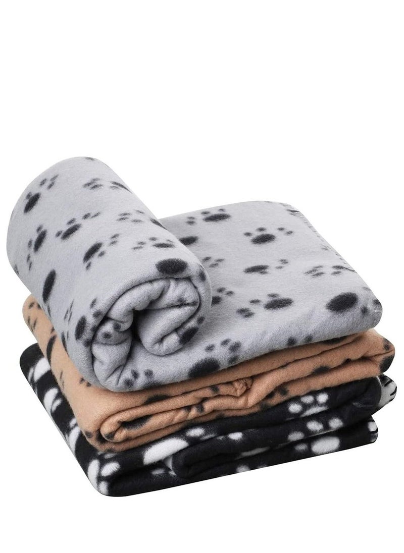 Pet Blankets Soft Dog Cat Fleece Blankets Extra Large Plush Throws Dog Cat New Pet Touch Soft Fleece Large Pet Blankets Kittens Paws Pack of 3 Khaki Grey and Black 100cm x 70cm - Image 2