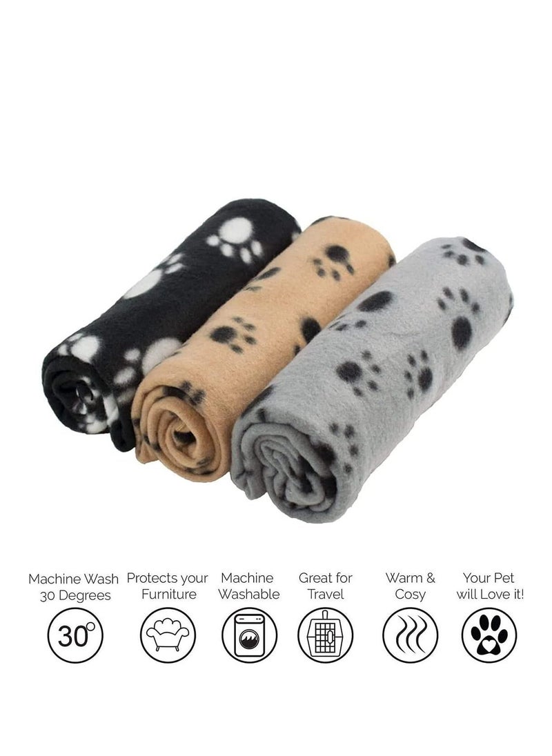Pet Blankets Soft Dog Cat Fleece Blankets Extra Large Plush Throws Dog Cat New Pet Touch Soft Fleece Large Pet Blankets Kittens Paws Pack of 3 Khaki Grey and Black 100cm x 70cm - Image 3