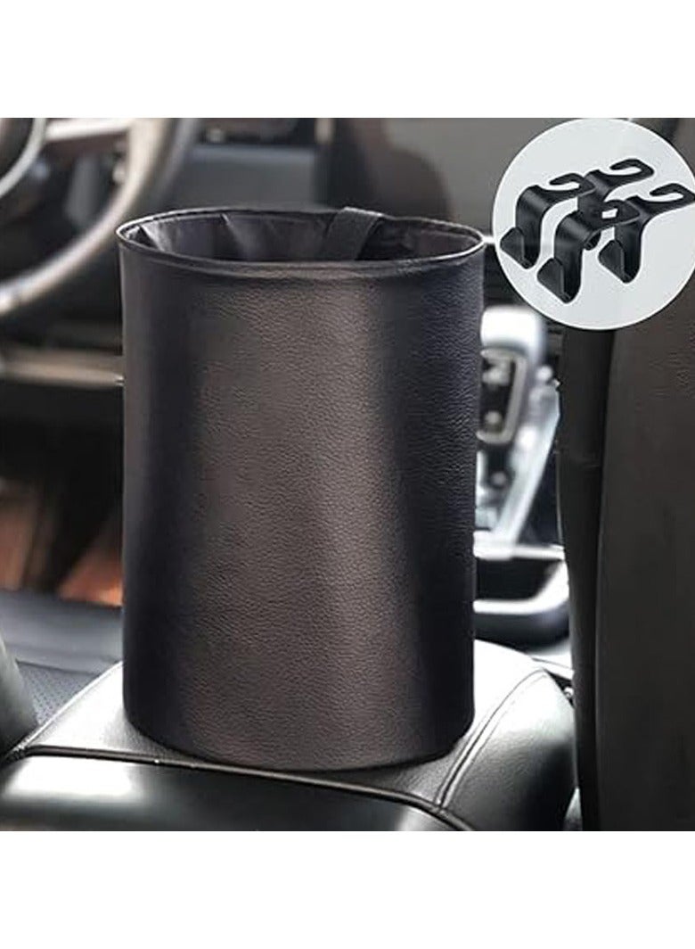 general Foldable Artificial Leather Car Trash Can, Waterproof Leak-Proof Automobile Waste Storage Basket with 4 Car Seat Headrest Hooks for Keeping Your Auto Tidy & Clean - Image 1