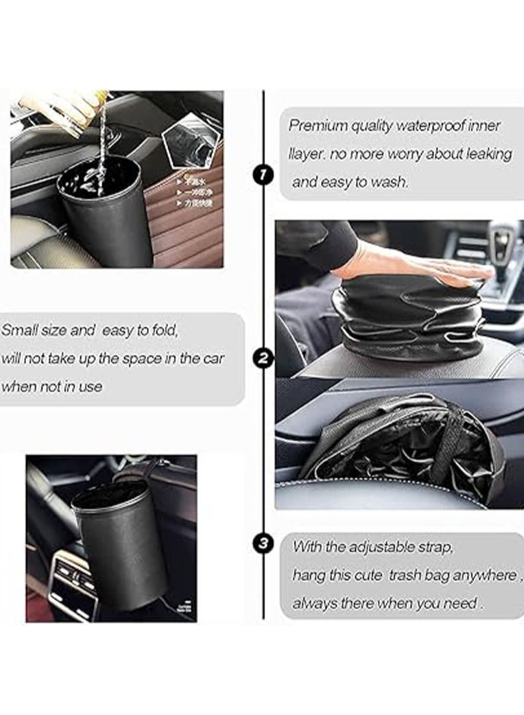 general Foldable Artificial Leather Car Trash Can, Waterproof Leak-Proof Automobile Waste Storage Basket with 4 Car Seat Headrest Hooks for Keeping Your Auto Tidy & Clean - Image 3