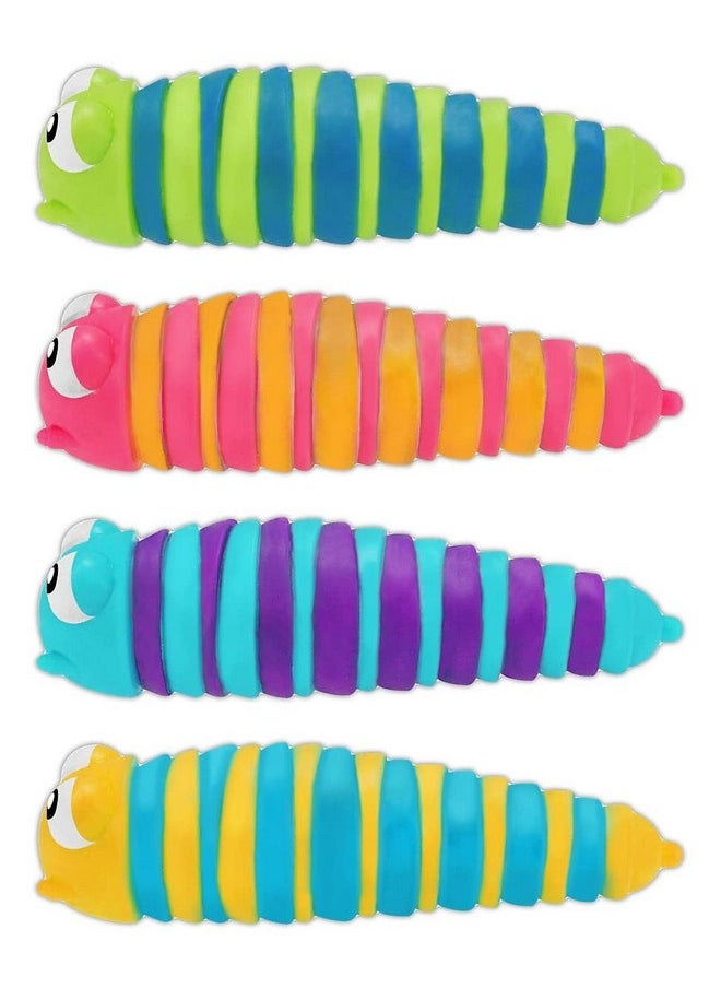 Ja-Ru - Squeeze Squishy Sensory Caterpillar Slug Toy (4 Caterpillars) Stretchy Rainbow Worm For Baby Toddler Kid Boy & Girl. Stress Relief Therapy Autism Adhd Exercise Fidget Toy. Birthday Gift 43514S - Image 1
