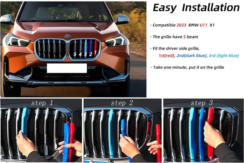 RPERZ Grille Color Stripes for BMW X1 U11 (2023-2024) - Red, Blue, Light Blue - Image 3