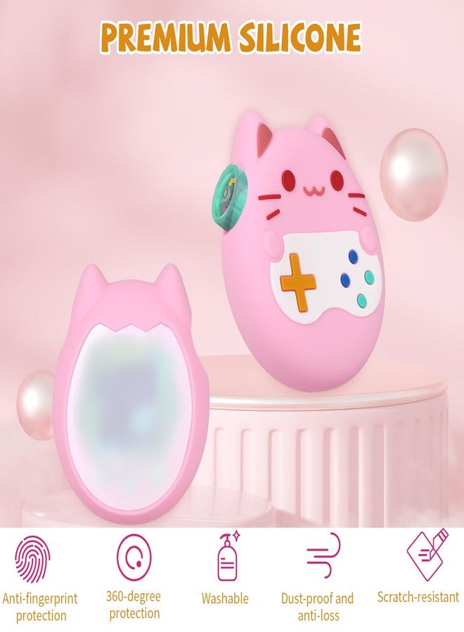 Penitue Silicone Case Cover for Tamagotchi Paradise, Shockproof Cute Cat Cartoon Silicone Protection Case with Lanyard Anti-Drop Screen Accessories Protector (Pink) - Image 4