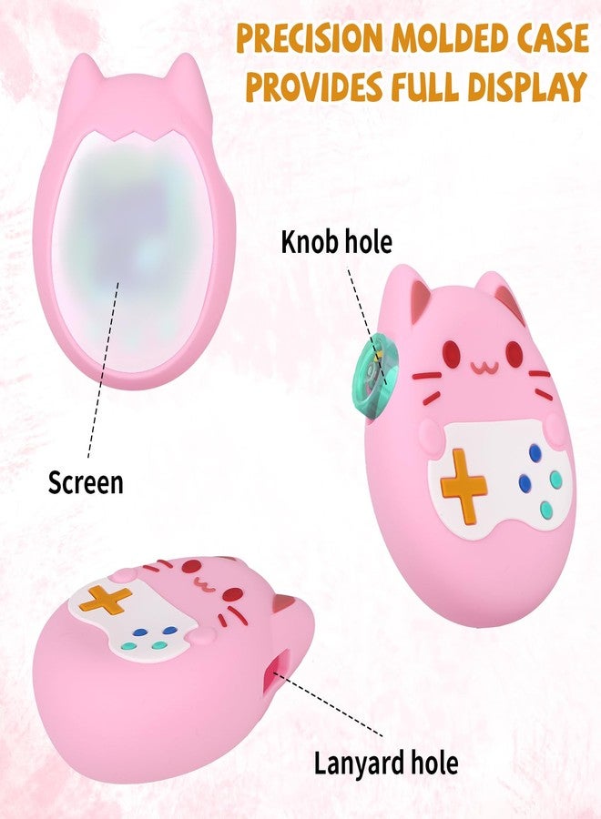 Penitue Silicone Case Cover for Tamagotchi Paradise, Shockproof Cute Cat Cartoon Silicone Protection Case with Lanyard Anti-Drop Screen Accessories Protector (Pink) - Image 3